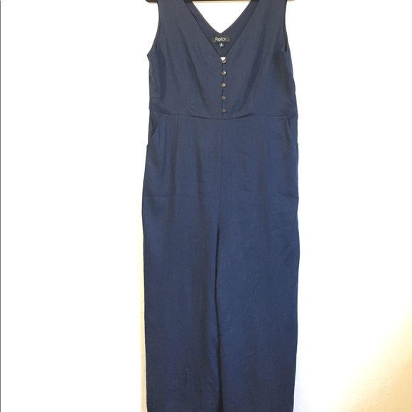 Papillon Button Front V Neck Linen Jumpsuit - Picture 3 of 13